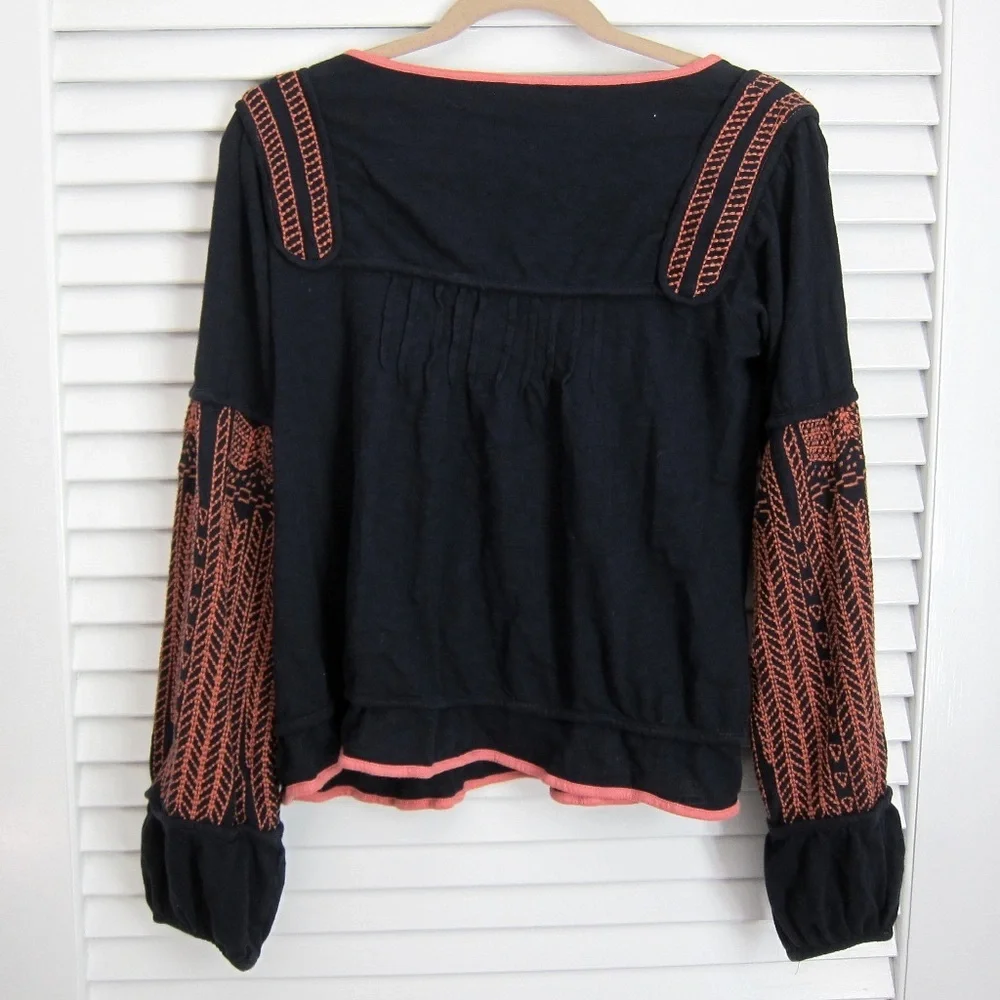 Free People Boho Peasant Top Bubble Puff Knit Sleeves
